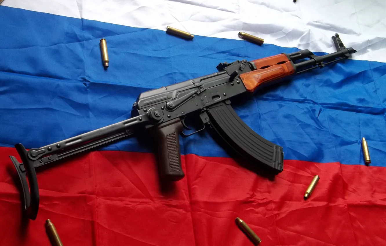 Photo wallpaper Kalashnikov, tricolor, the flag of Russia