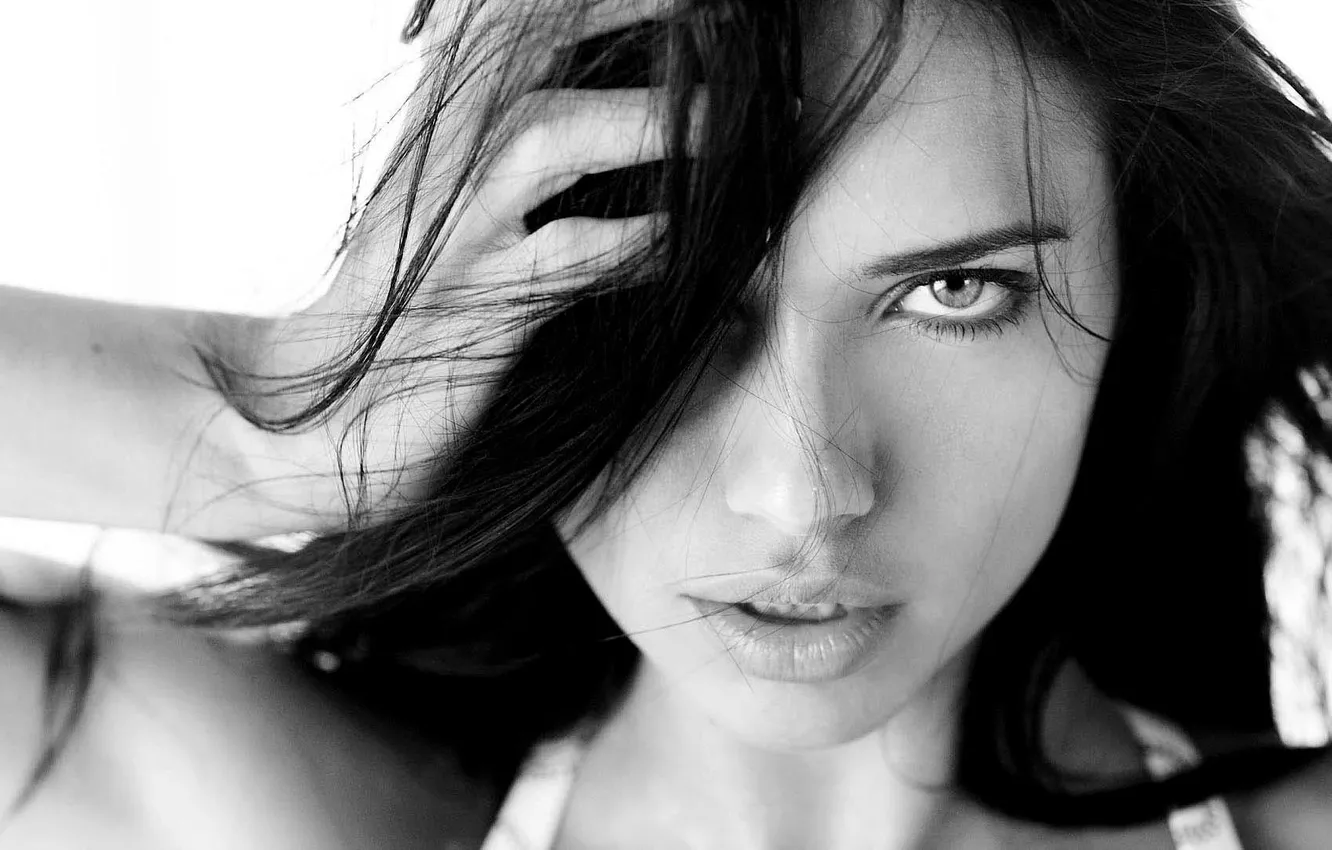 Photo wallpaper Adriana Lima, Adriana Lima, smile, model, look, black&amp;white