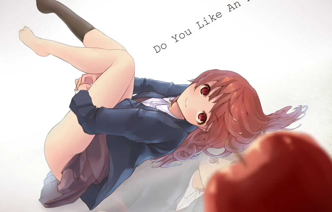 Photo wallpaper look, girl, smile, apples, schoolgirl, art, yoo