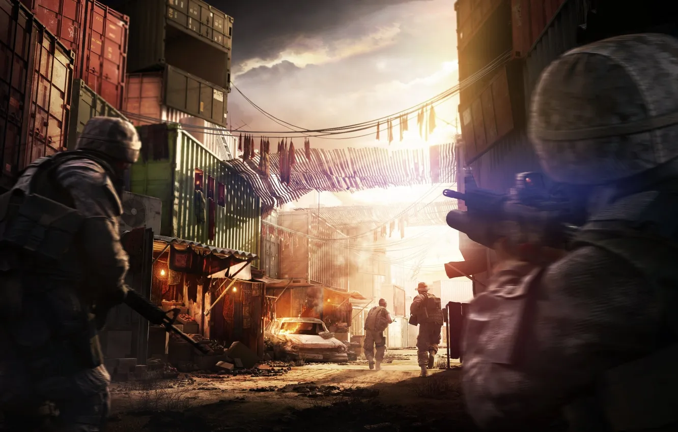 Photo wallpaper the evening, soldiers, Americans, Red River, Operation Flashpoint, converters