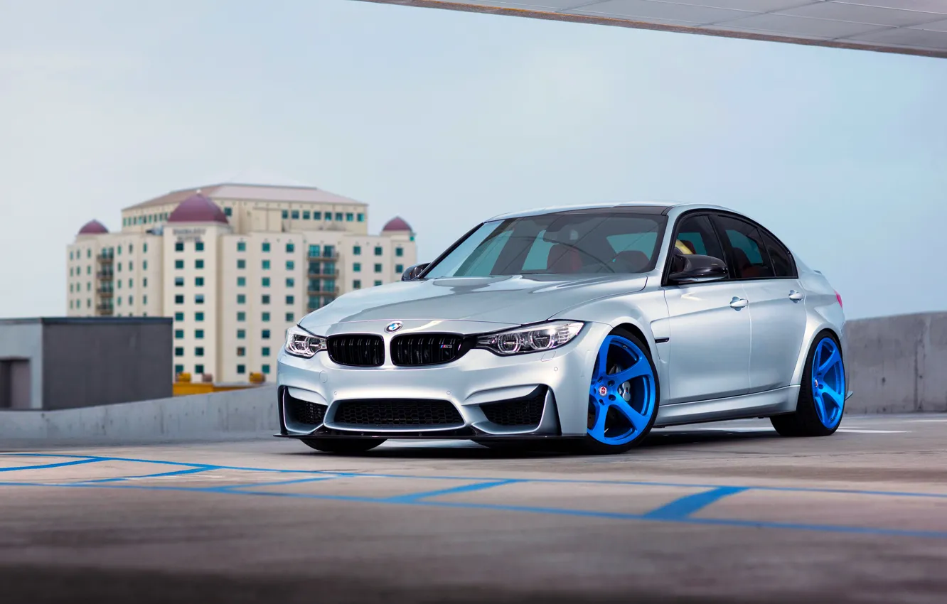 Photo wallpaper BMW, Blue, Front, Color, Silver, Wheels, HRE, F80