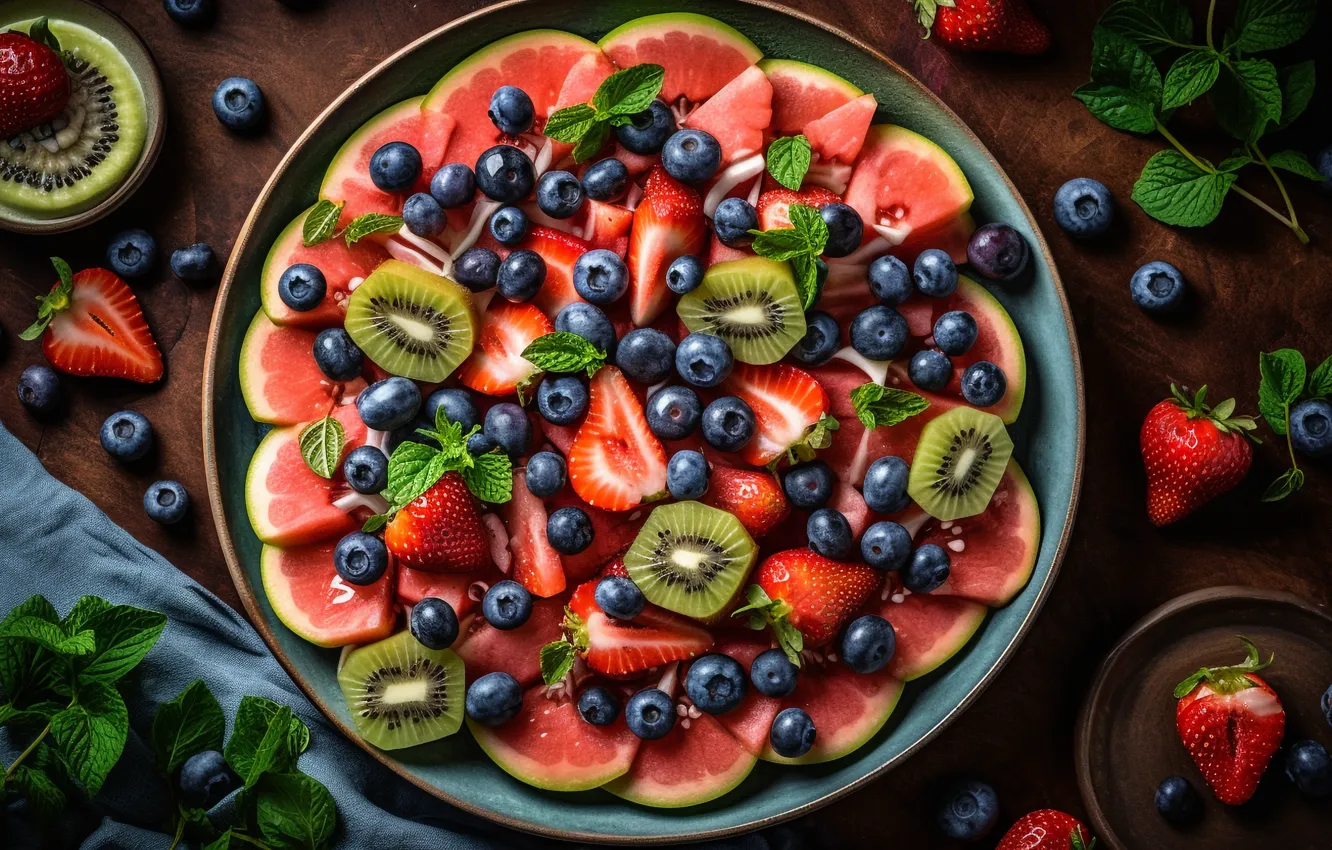 Photo wallpaper berries, food, fruit, different, a lot, juicy, delicious, cuts