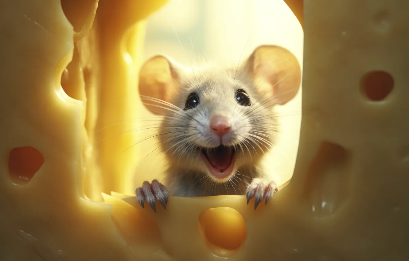 Photo wallpaper hole, mouse, cheese, mouse, muzzle, hole, rat, rodent
