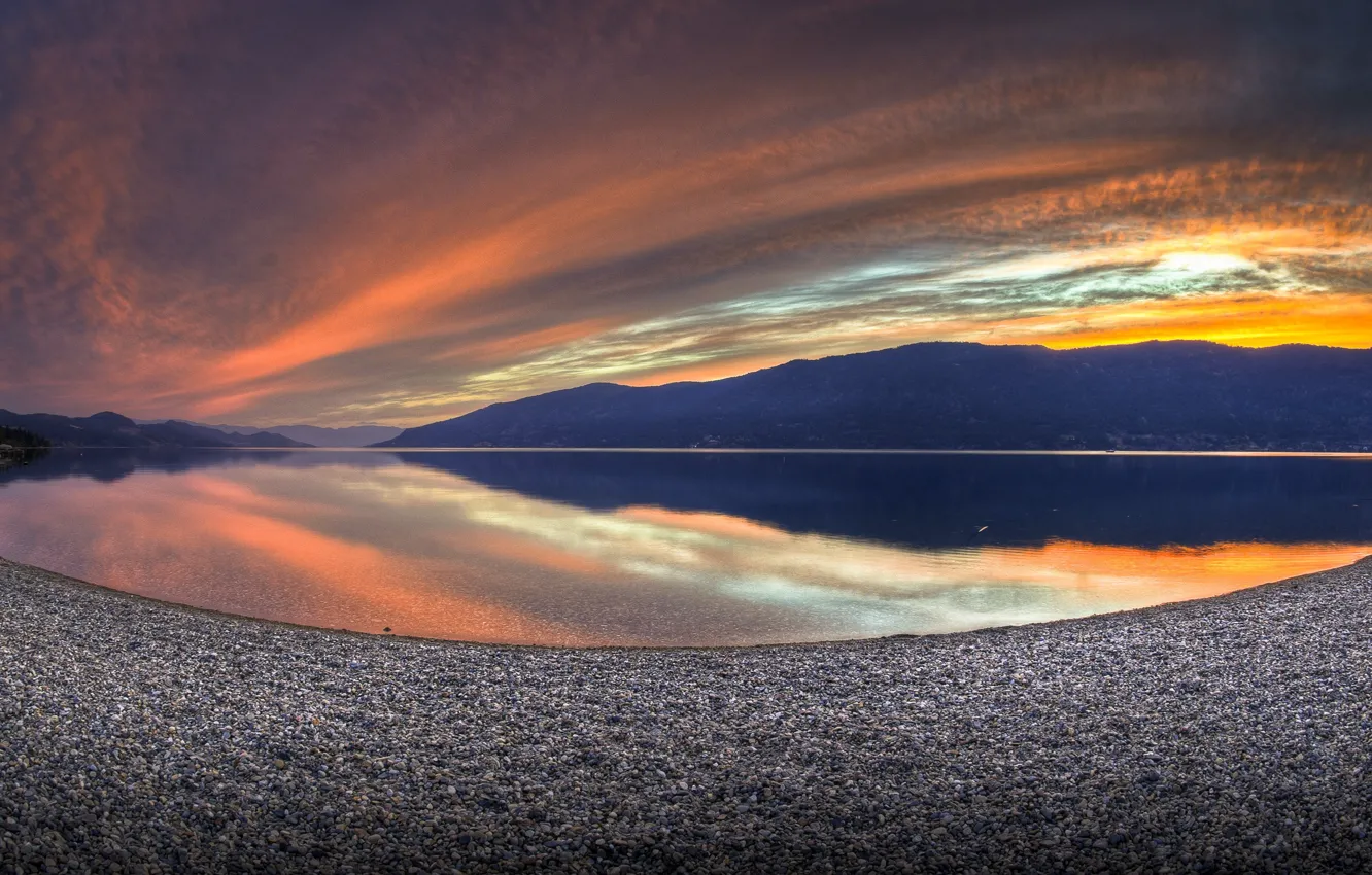 Photo wallpaper sunset, lake, shore, the evening