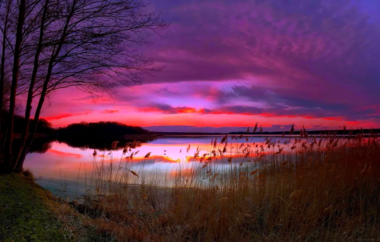 Photo wallpaper sunset, nature, lake, the evening