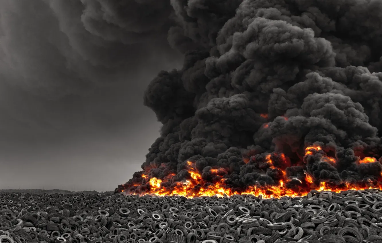 Photo wallpaper fire, smoke, tires, ecology, and live