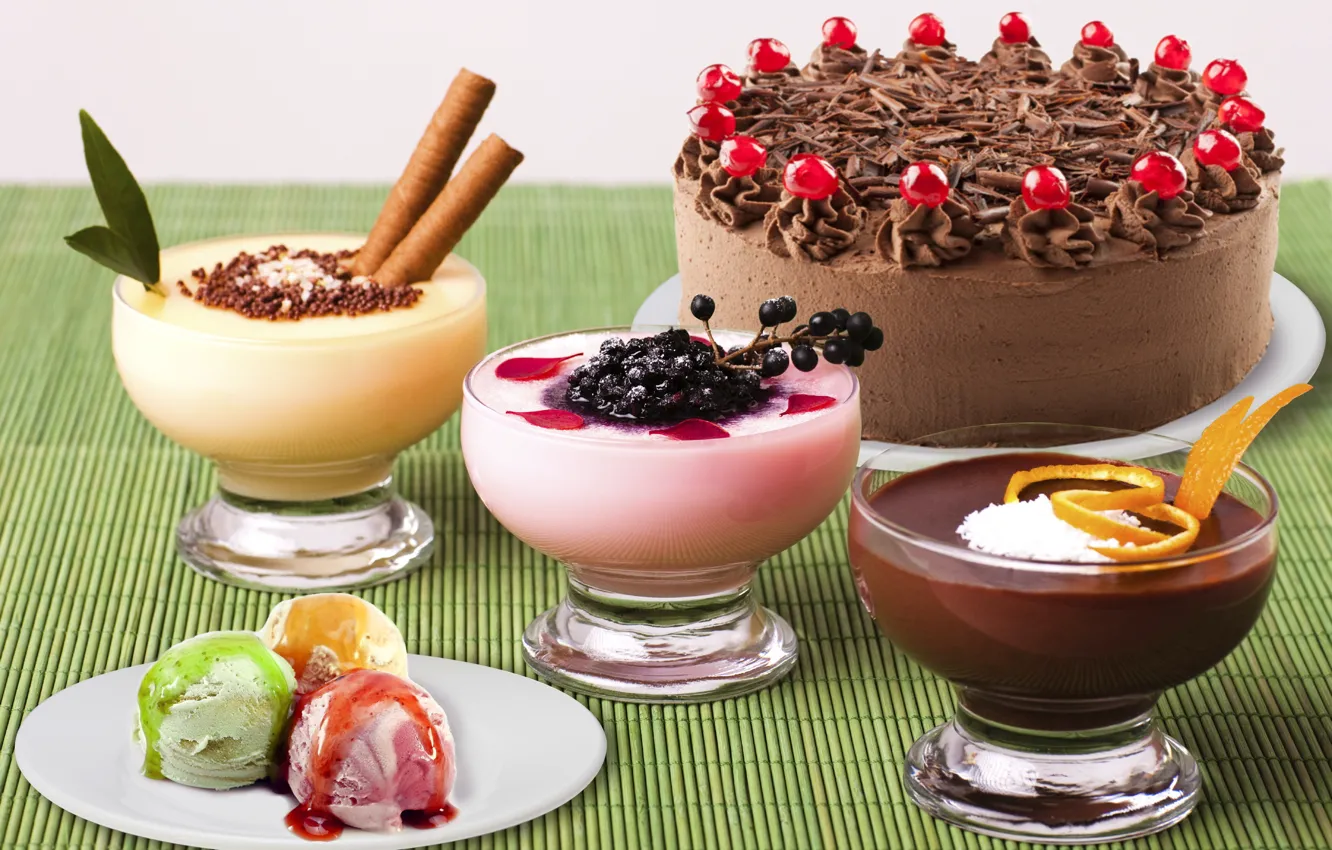 Photo wallpaper food, ice cream, sweets, cake, cream, dessert, chocolate, glaze