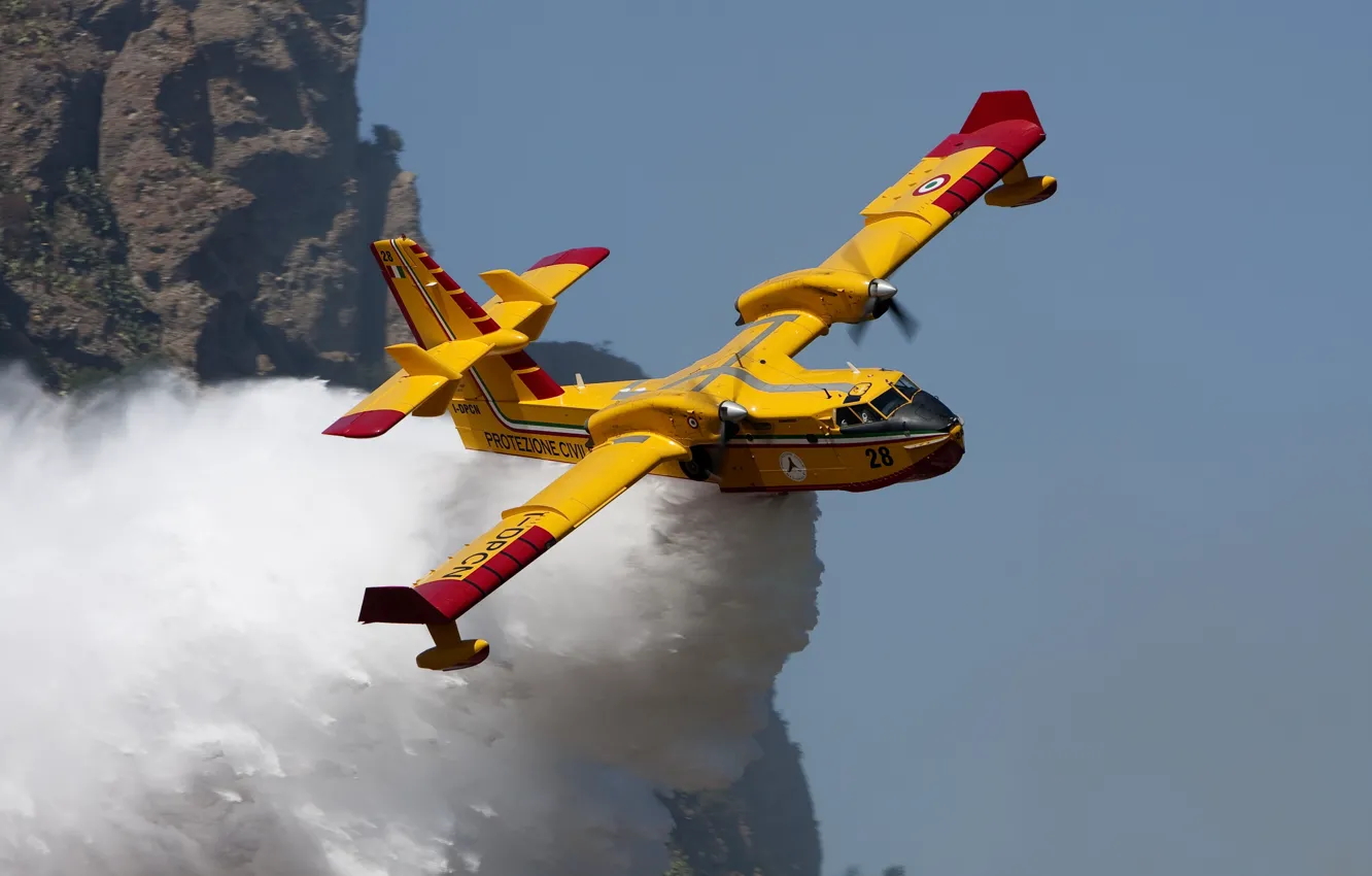 Photo wallpaper water, Bombardier 415, Fire plane, The plane is amphibious, The Department of civil defence of …