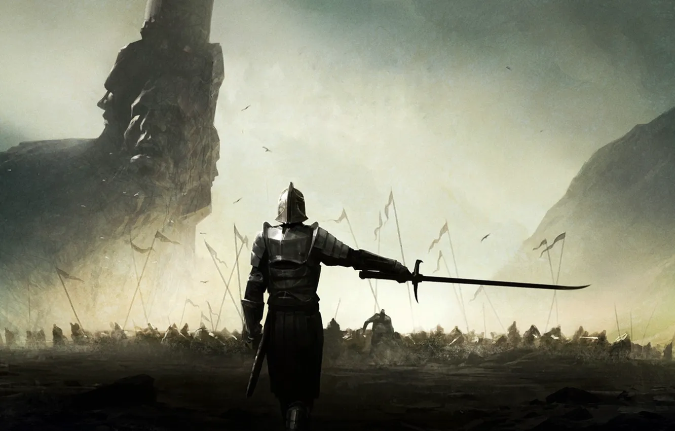 Photo wallpaper mountains, sword, armor, Warrior, army