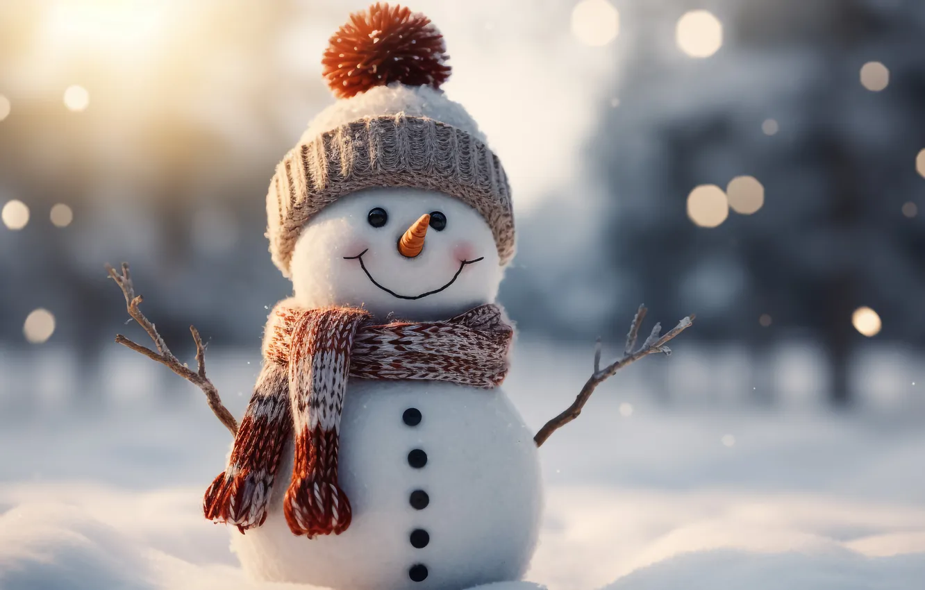 Photo wallpaper winter, snow, new year, Christmas, snowman, Christmas, winter, snow