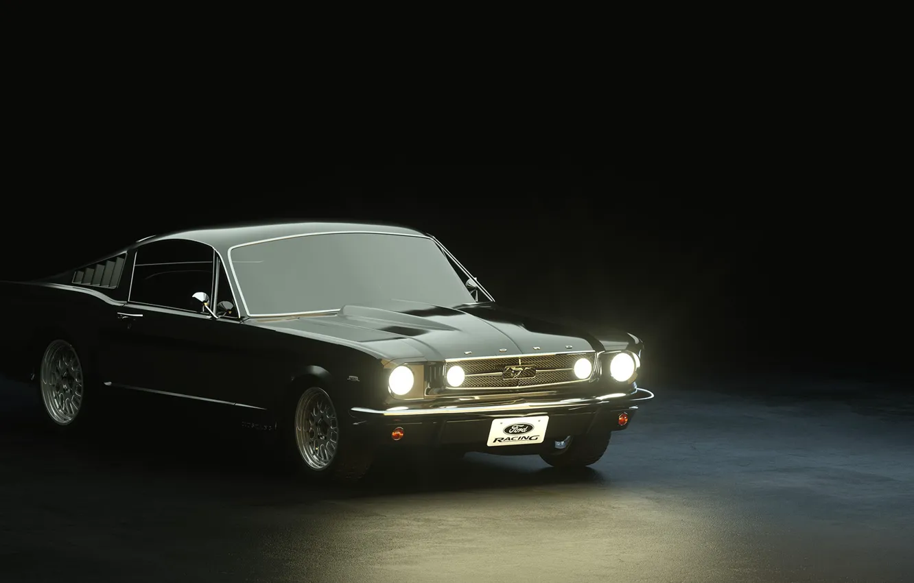 Photo wallpaper machine, auto, retro, rendering, Mustang, Ford, Ford Mustang, 1965