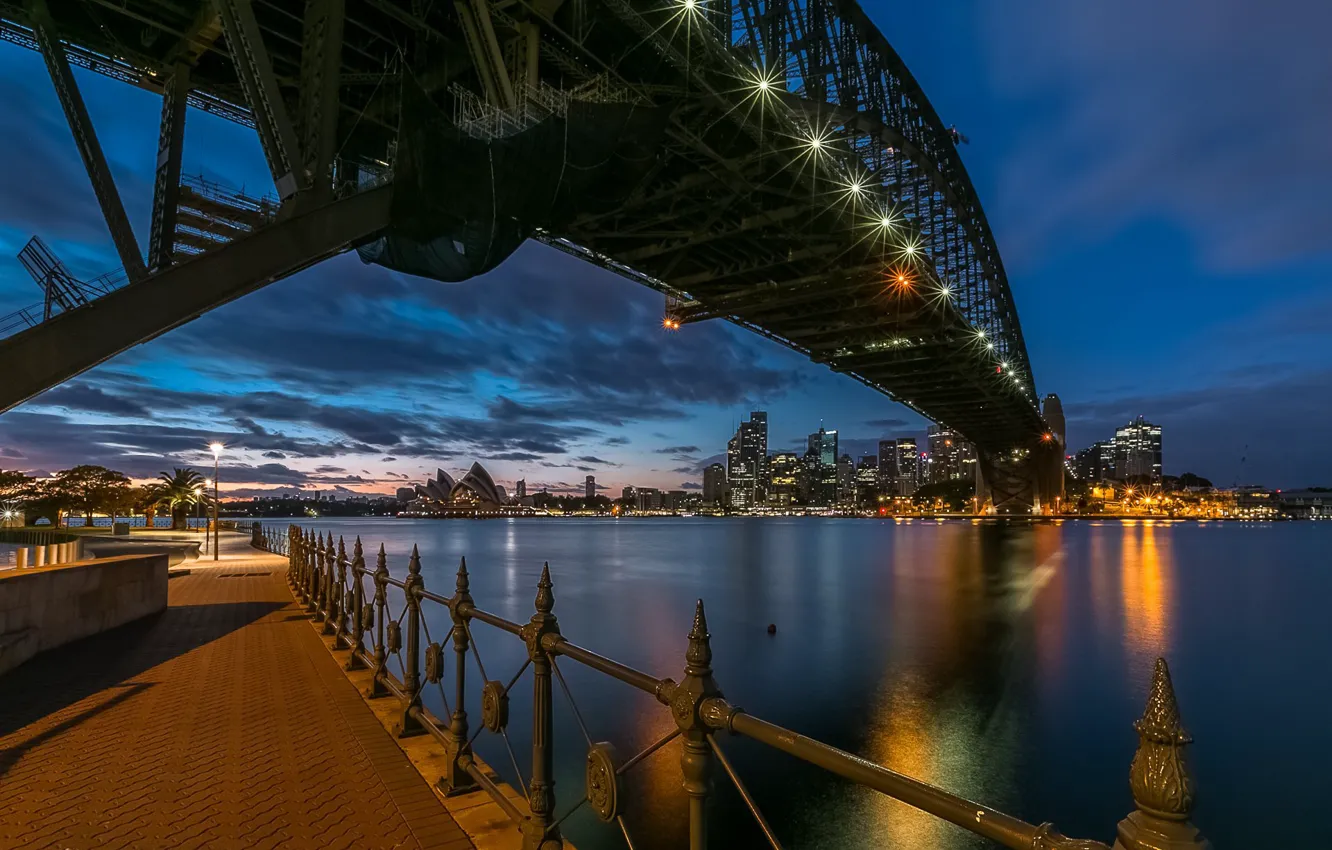 Photo wallpaper night, bridge, the city, lighting, Australia, Bay, Sydney