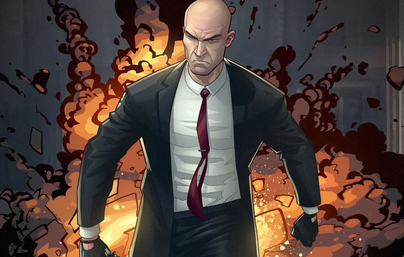 Photo wallpaper the explosion, evil, killer, Agent 47, Patrick Brown, Chatman, Hitman Absolution Launch