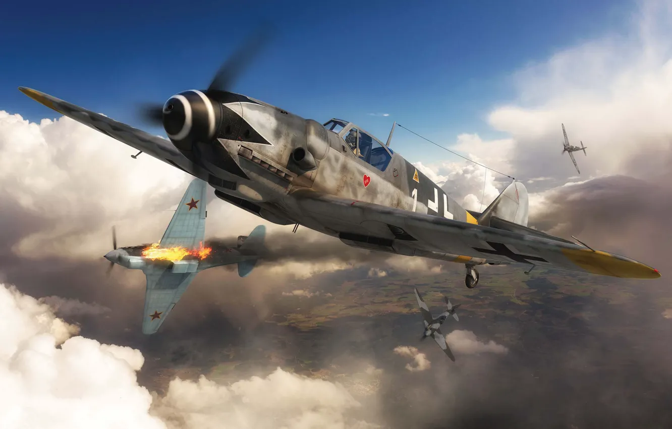 Photo wallpaper Messerschmitt, Bf-109, Luftwaffe, combat aircraft, JG52, Erich "Bubi" Hartmann, Bf. 109G-14