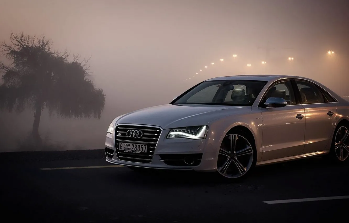 Photo wallpaper road, fog, lights