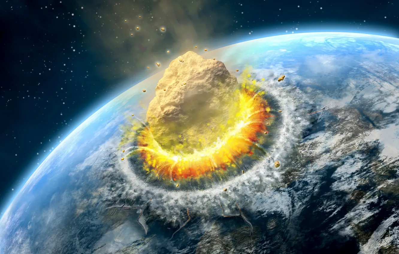 Photo wallpaper planet, end of the world, meteor, collision