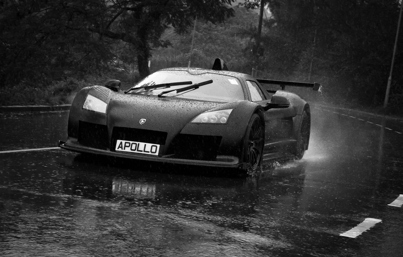 Photo wallpaper rain, black, sport, light, Gumpert, black, road, rain
