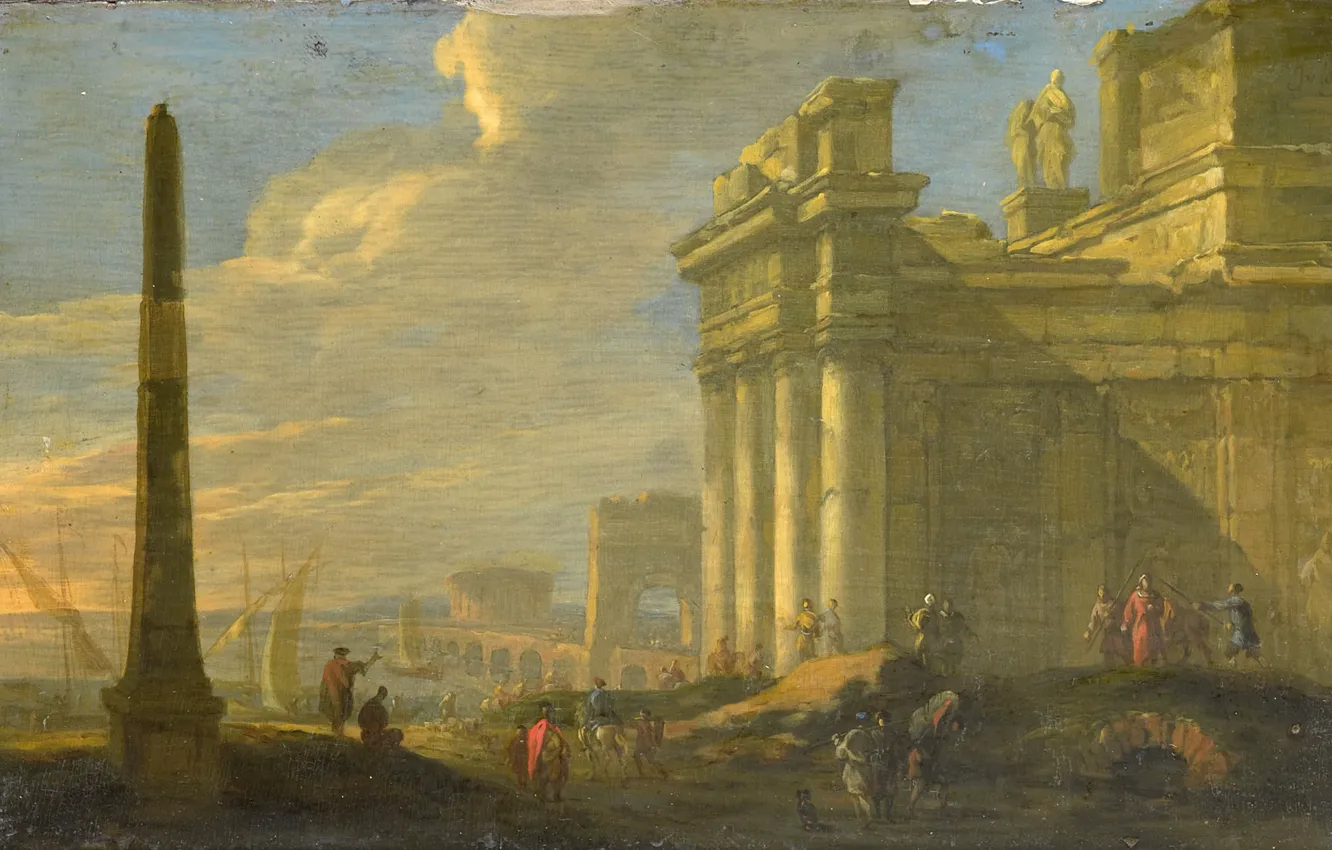 Photo wallpaper oil, picture, Jacob van der Wiesbaden, 1689, Jacob van der Ulft, View of the port …