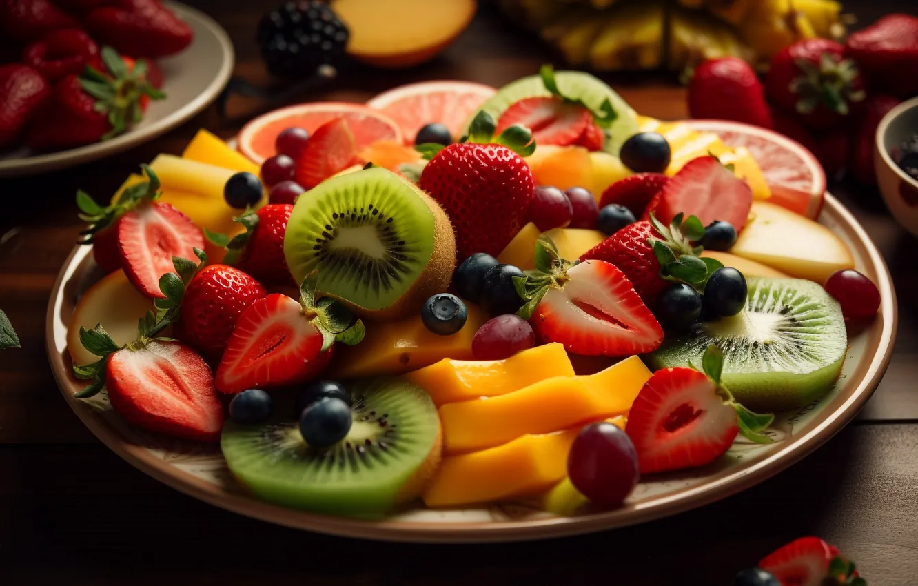 Photo wallpaper berries, food, fruit, different, a lot, juicy, delicious, cuts