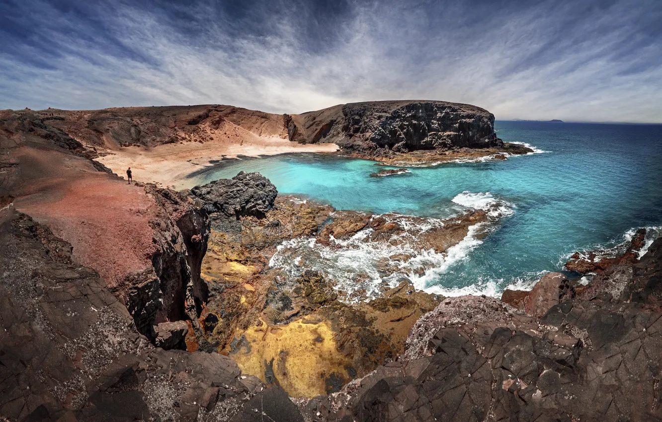 Photo wallpaper sea, the sky, clouds, stones, rocks, shore, view, dal