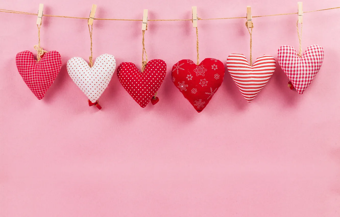Photo wallpaper Valentine's day, Stitched, sewing, red, white, hanging, holiday, rope