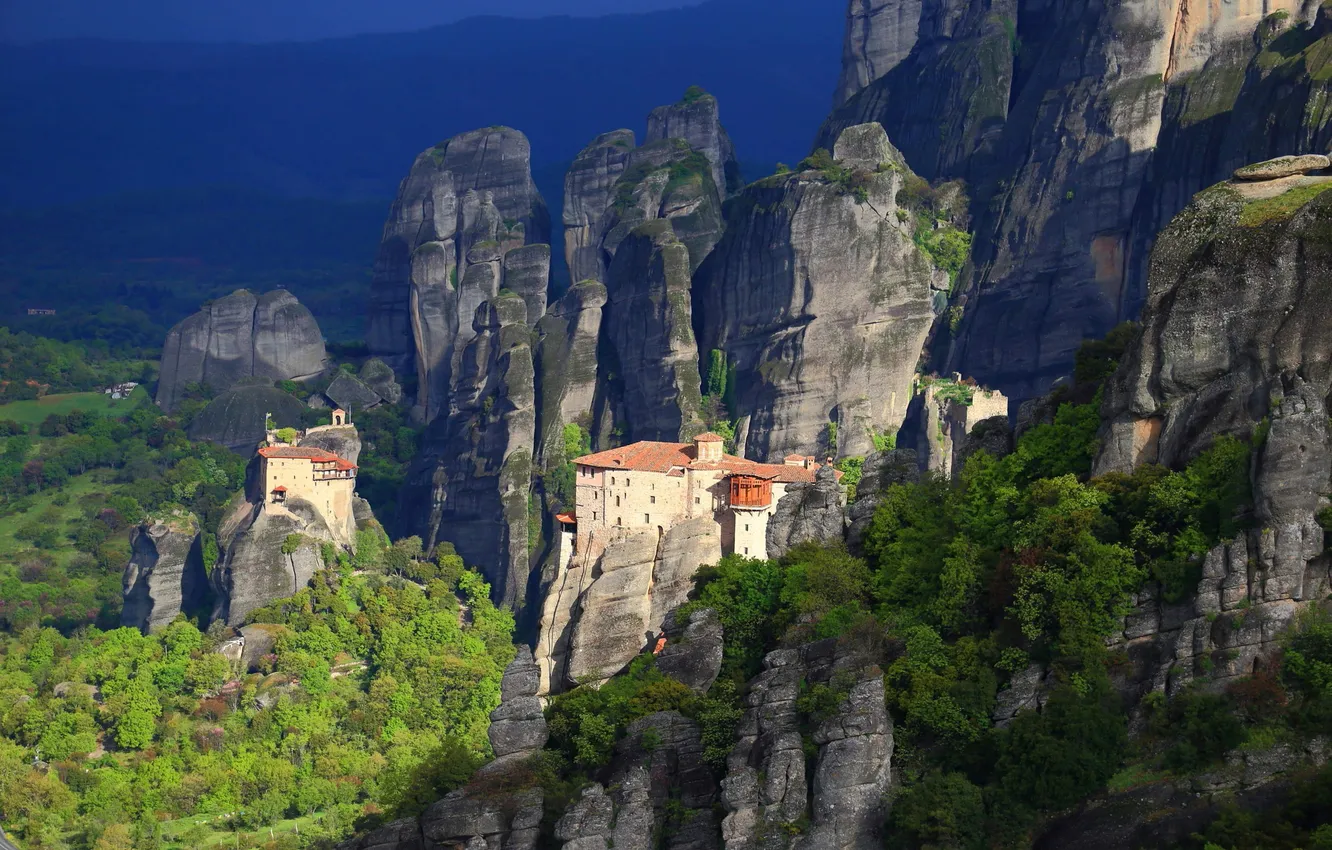 Photo wallpaper forest, the sky, clouds, trees, landscape, mountains, nature, rocks