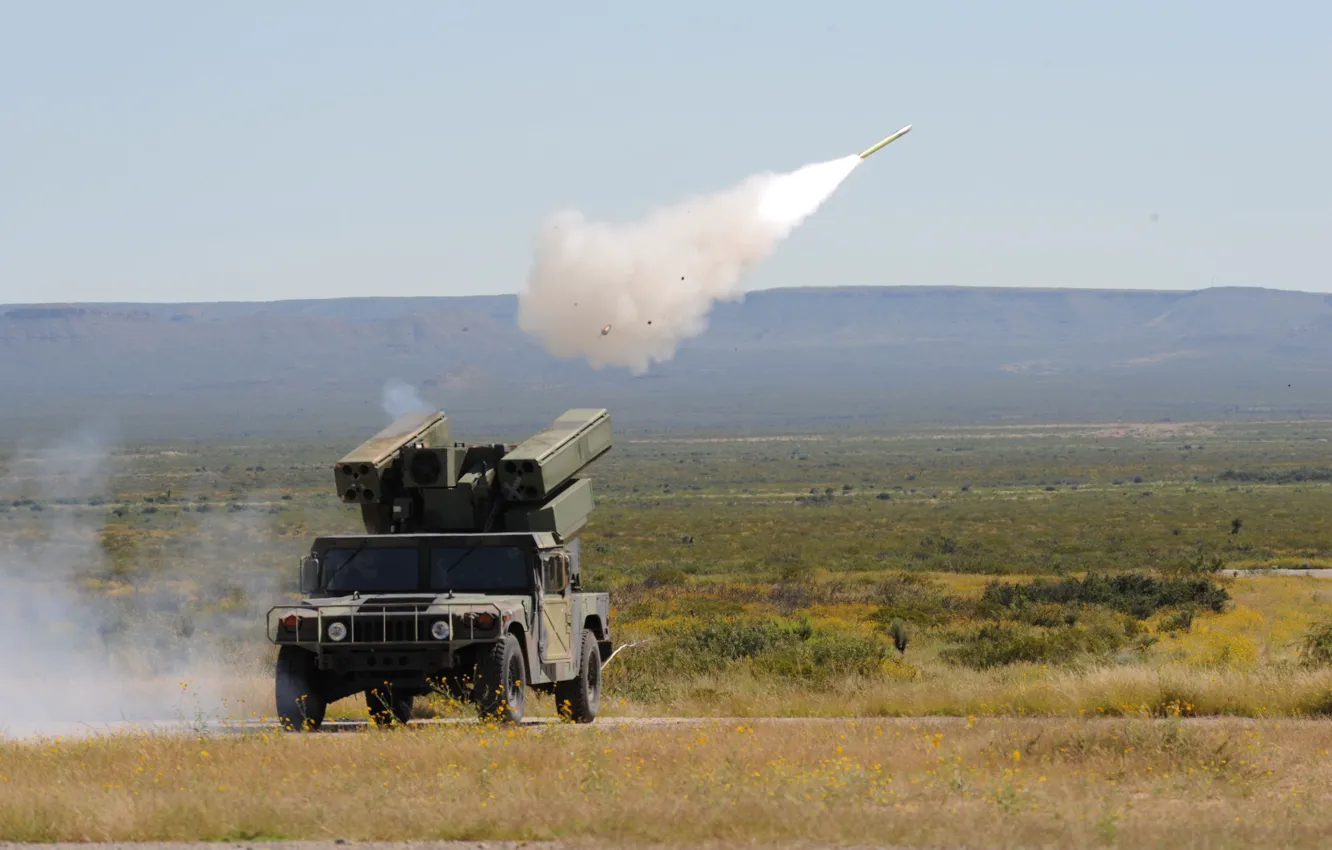 Photo wallpaper military, army, American, US Army, missile, High Mobility Multipurpose Wheeled Vehicle, Stinger, military vehicle