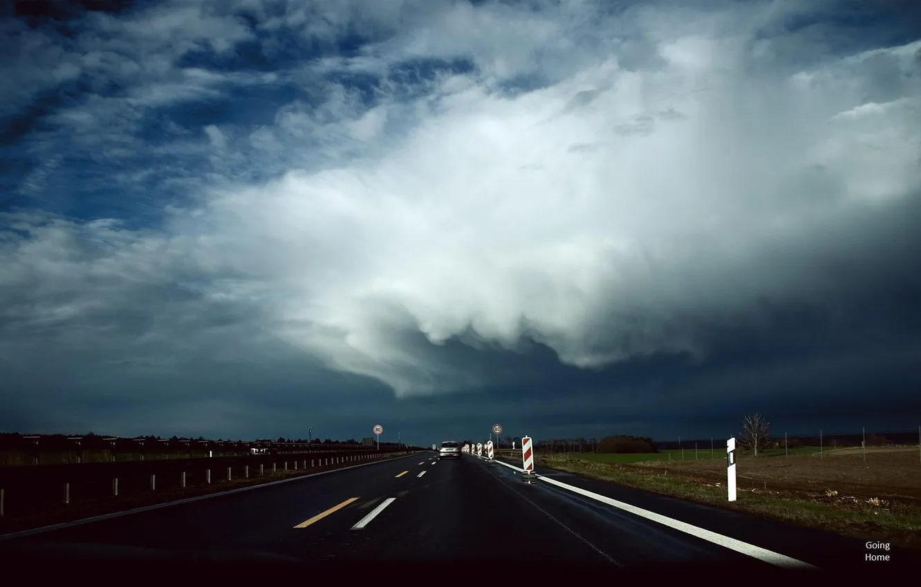 Photo wallpaper road, the storm, machine, the sky, landscape, clouds, photo, background