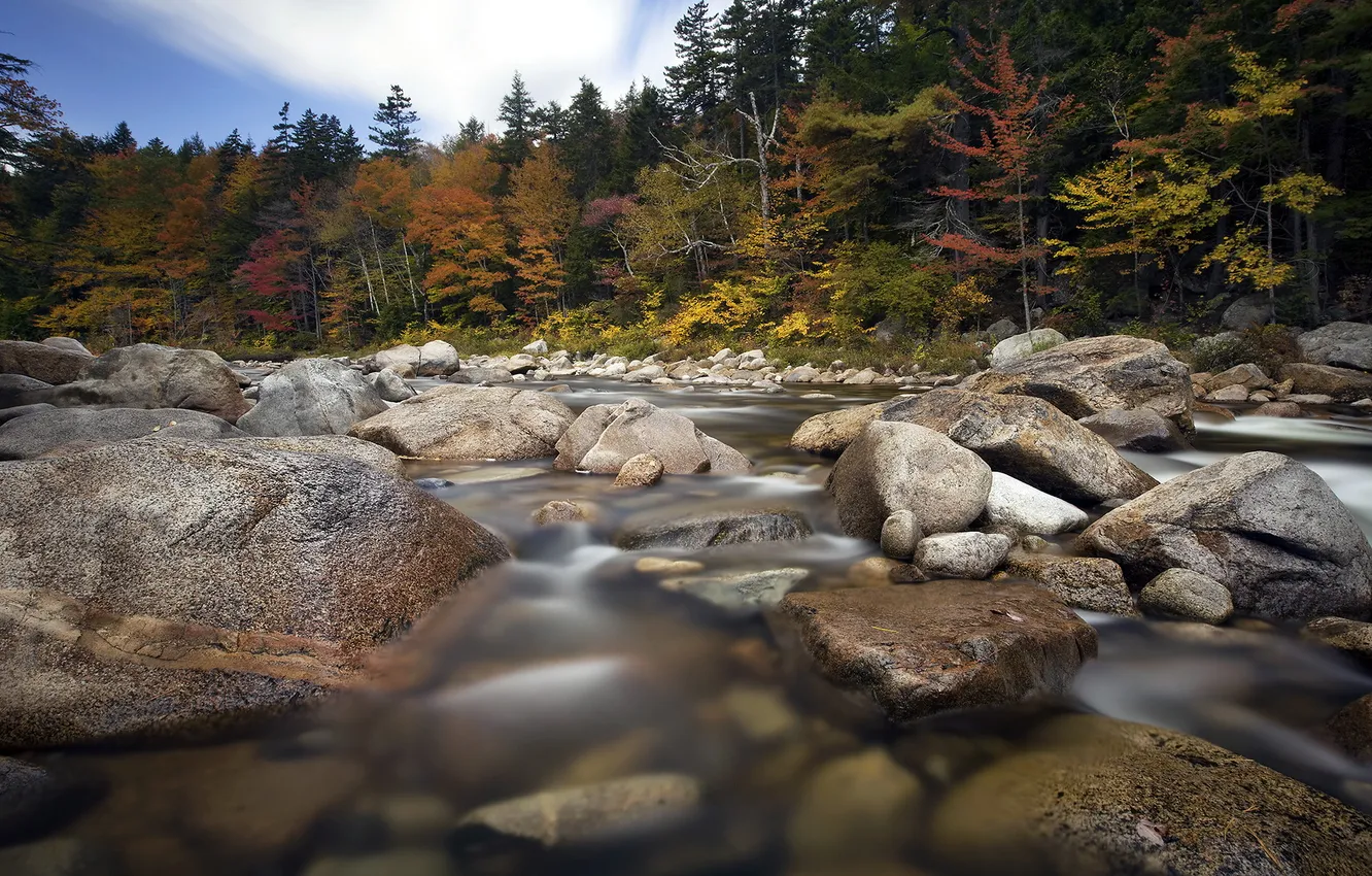 Photo wallpaper autumn, landscape, river, stones