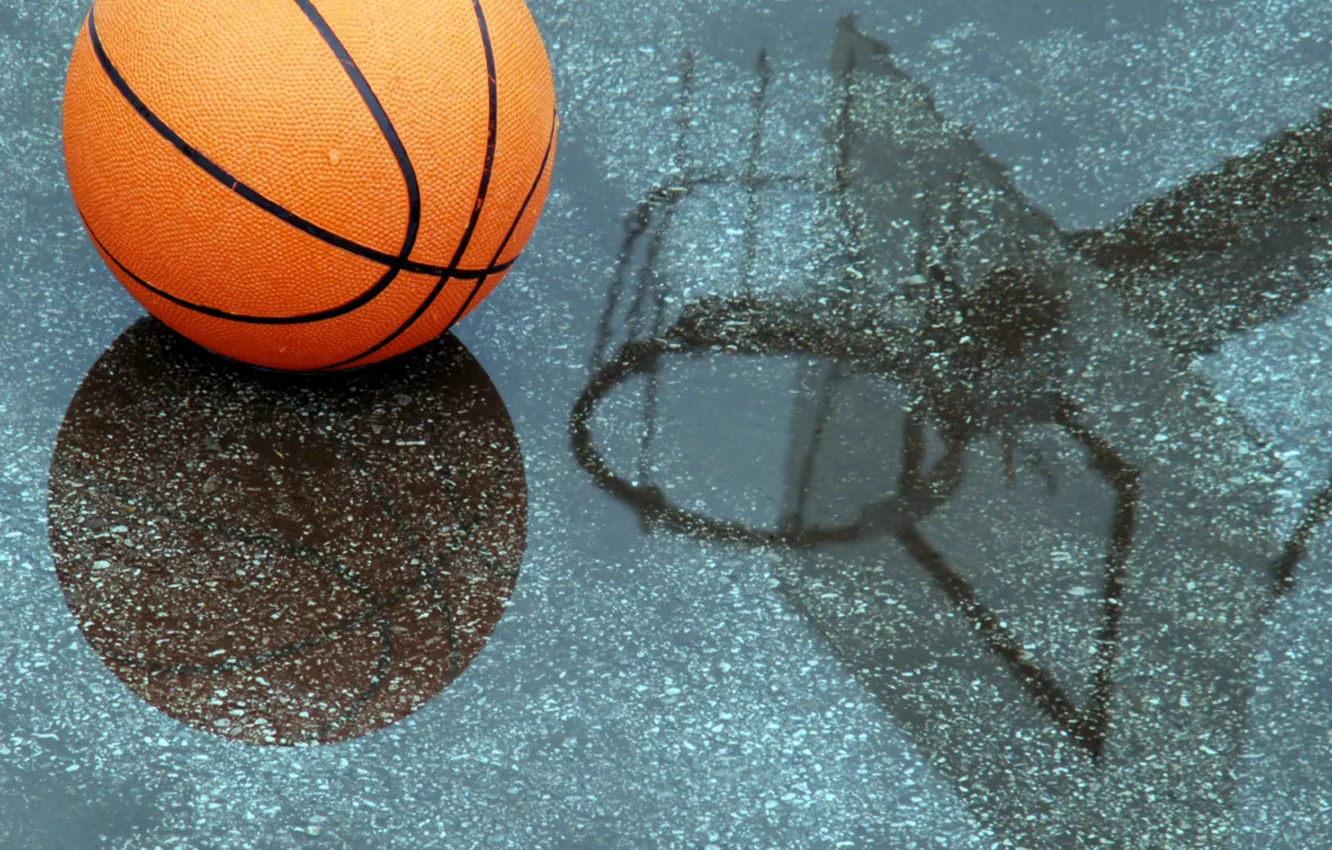 Photo wallpaper water, drops, reflection, rain, the ball, ring, shield, basketball