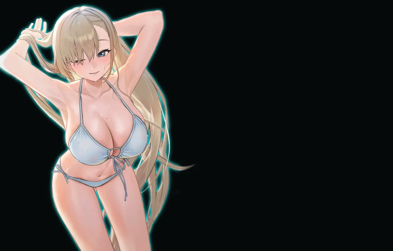 Photo wallpaper girl, hot, sexy, cleavage, long hair, boobs, anime, blonde