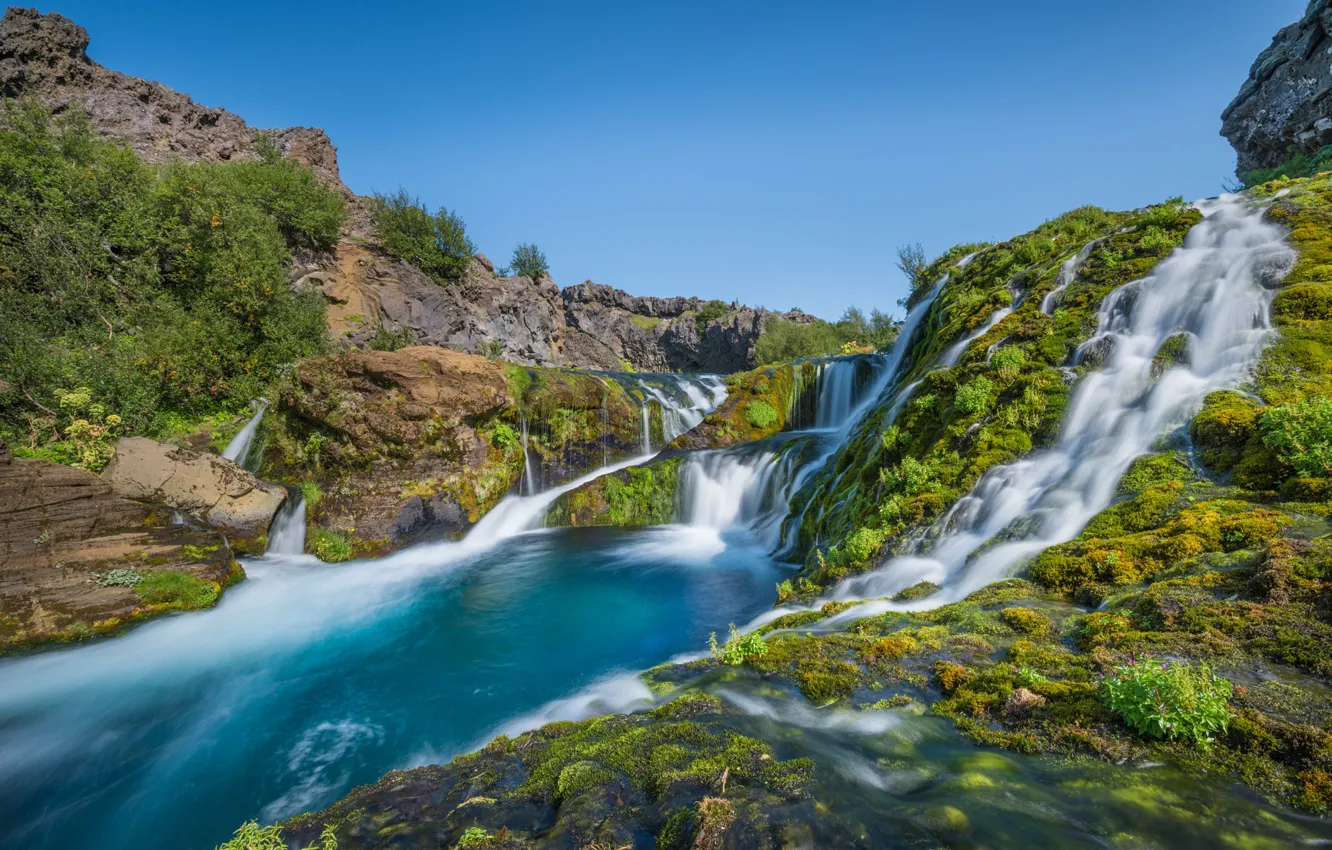Photo wallpaper river, waterfalls, cascade, Iceland