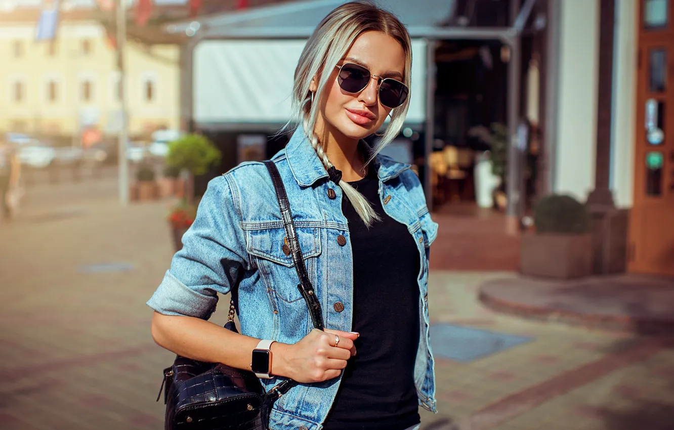 Photo wallpaper girl, the city, portrait, glasses, dzhinsovka, Cyril Bukra, Since Nickel