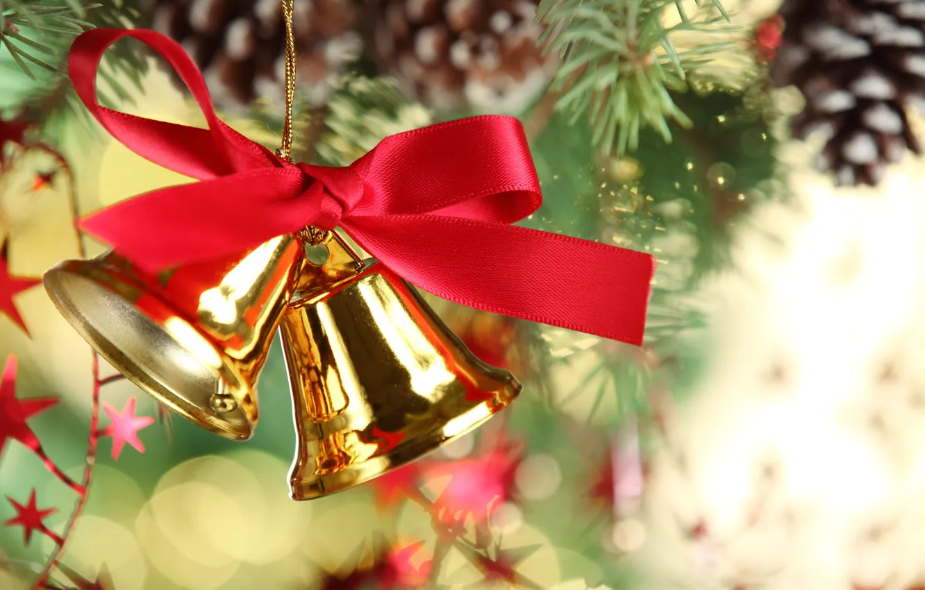 Photo wallpaper tape, tree, bells, bump, Christmas decorations