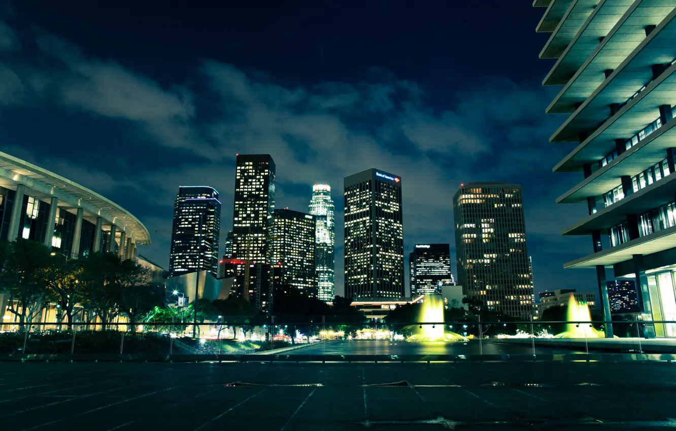 Photo wallpaper USA, United States, skyline, night, Los Angeles, California, glow, evening