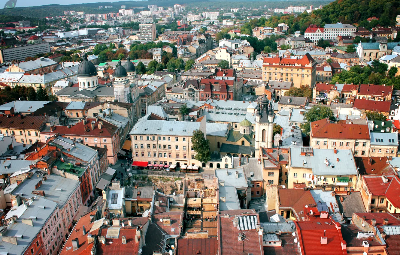 Photo wallpaper the city, view, Leo, horizon, town hall