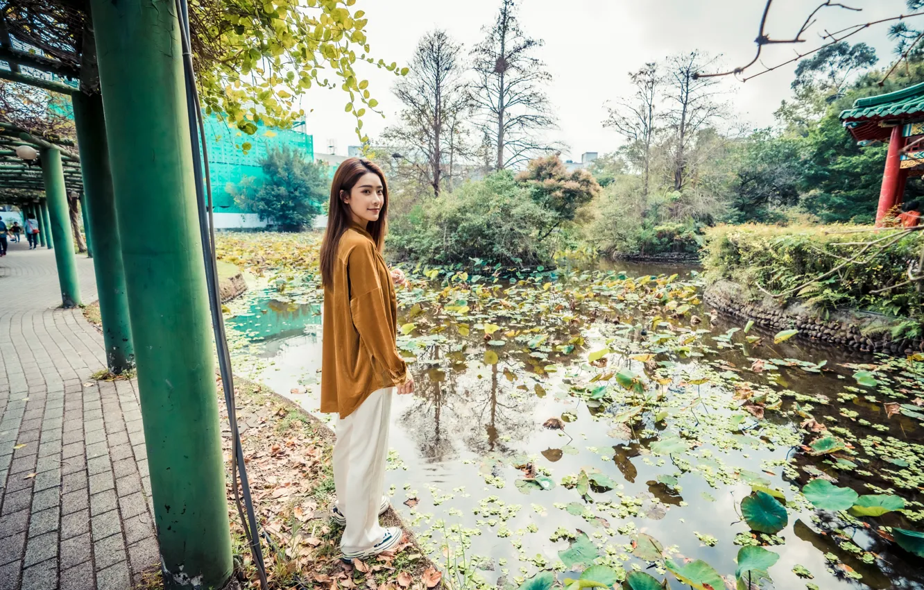 Photo wallpaper leaves, pond, Asian