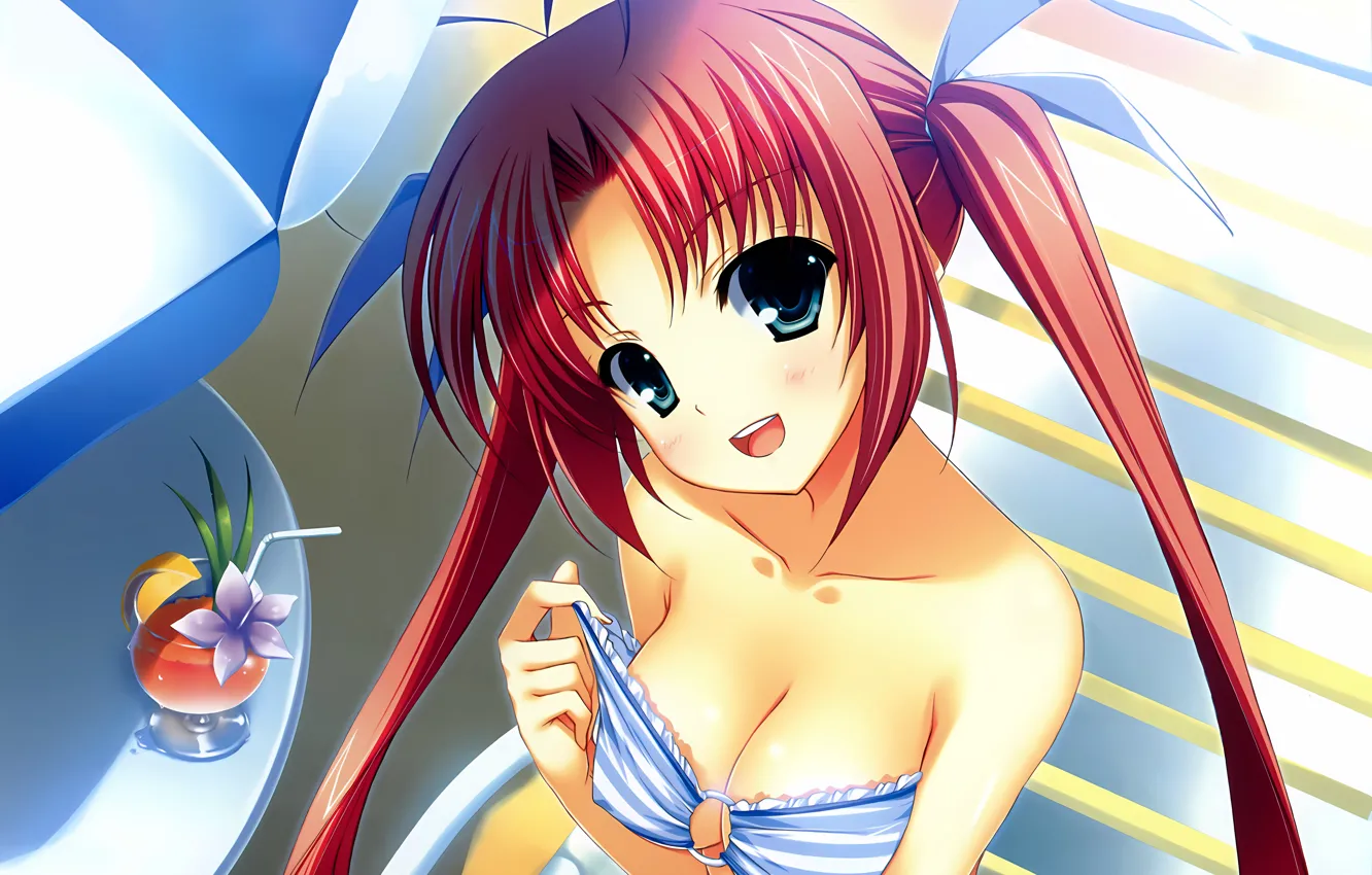 Photo wallpaper girl, sexy, cleavage, long hair, boobs, anime, beautiful, twintails