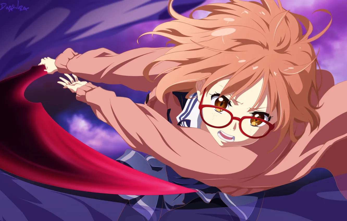 Photo wallpaper girl, weapons, anime, art, glasses, form, schoolgirl, beyond