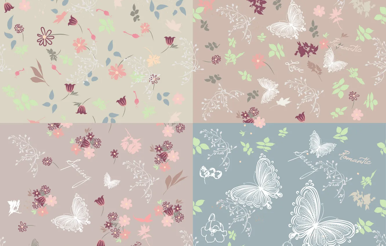 Photo wallpaper butterfly, flowers, background, vector, texture, background, pattern, butterflies