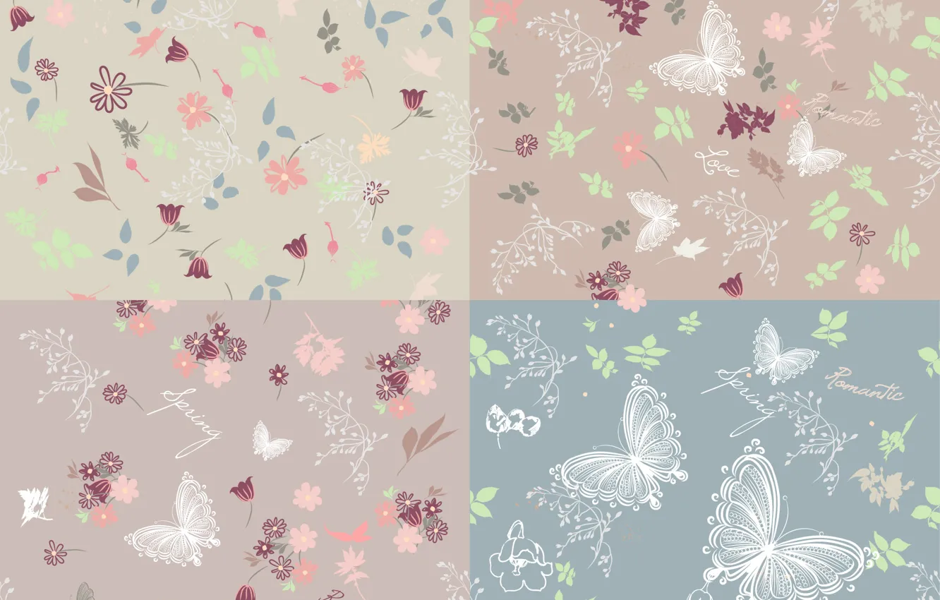 Photo wallpaper flowers, background, butterfly, vector, texture, background, pattern, butterflies
