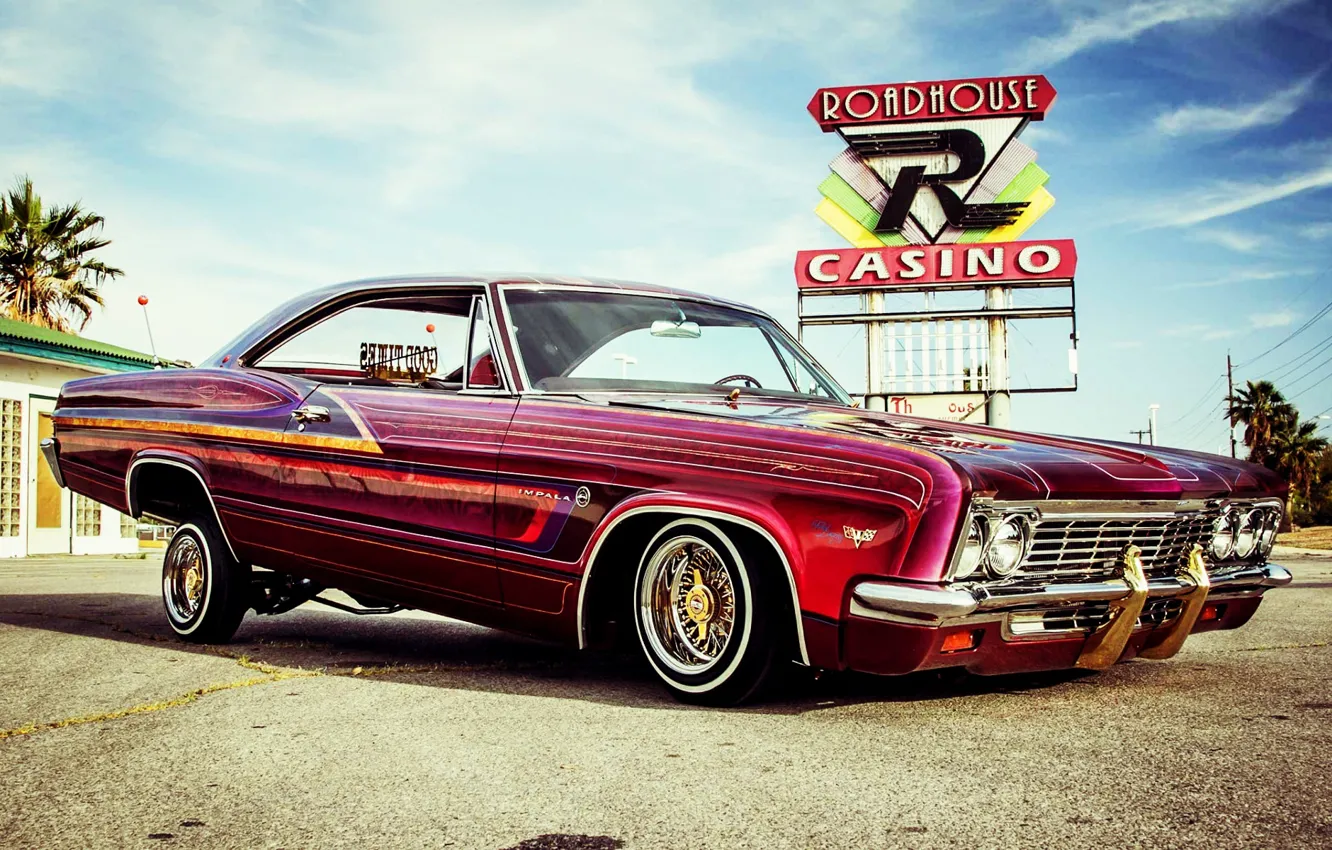 Photo wallpaper Chevrolet, Red, Impala, Lowrider, Custom, 1966 Year