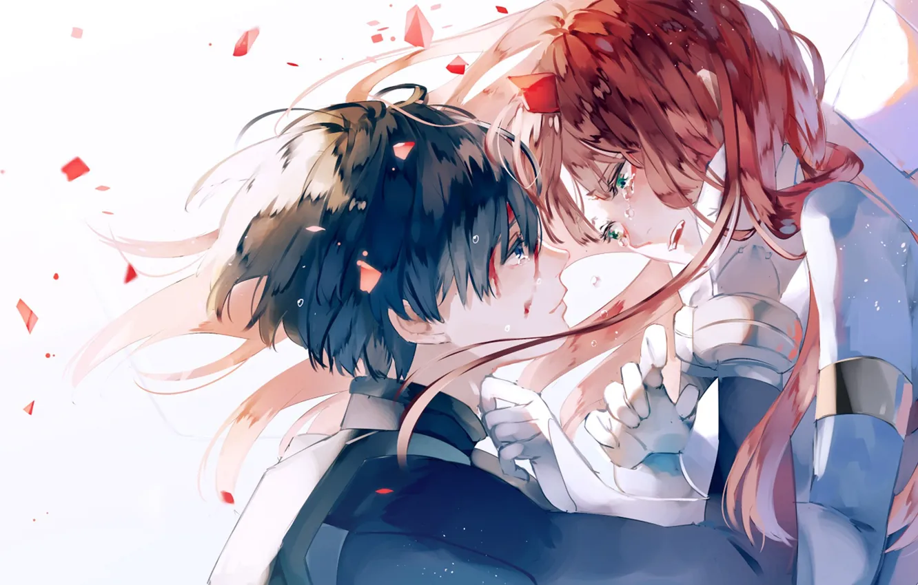 Photo wallpaper girl, tears, guy, two, Darling In The Frankxx, Cute in France