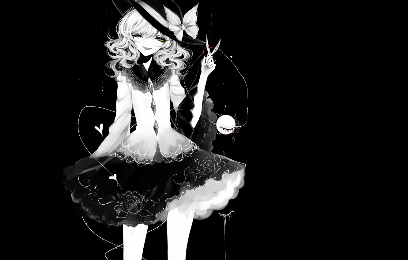 Photo wallpaper girl, black background, scissors, Touhou, Touhou, Touhou, anime game