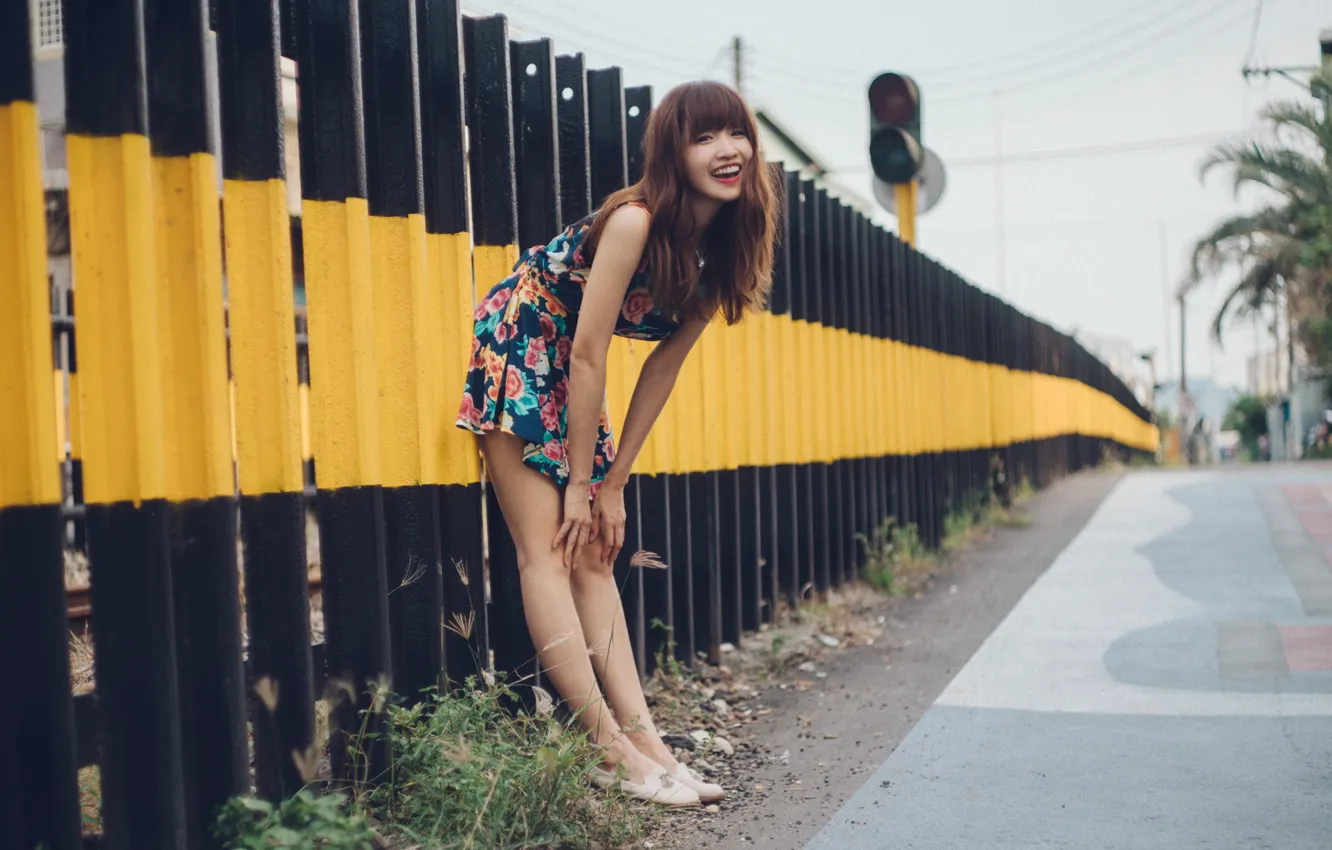 Photo wallpaper girl, smile, street