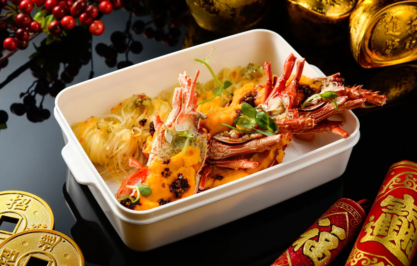 Photo wallpaper crab, food, seafood, noodles