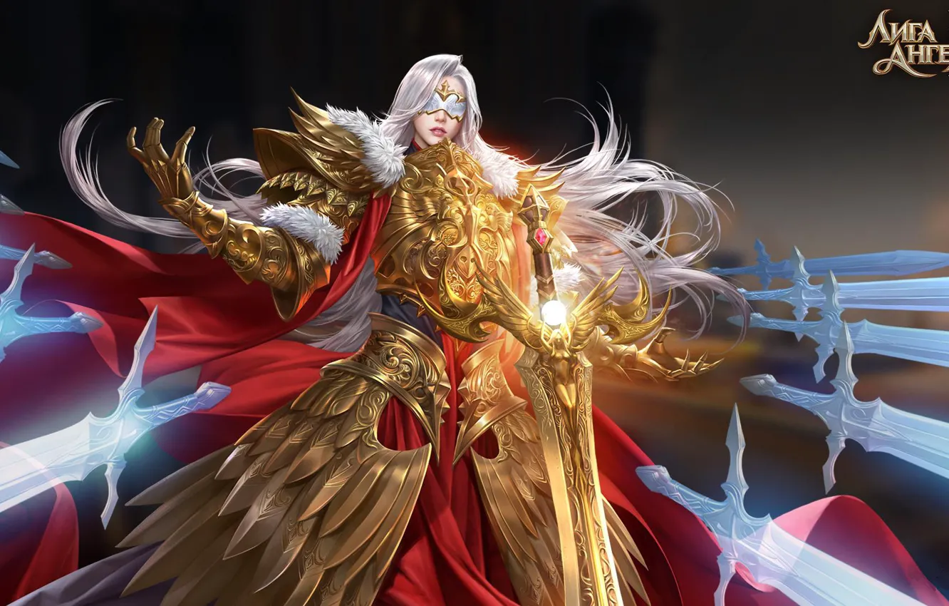 Photo wallpaper girl, sword, mask, League of Angels, League of angels