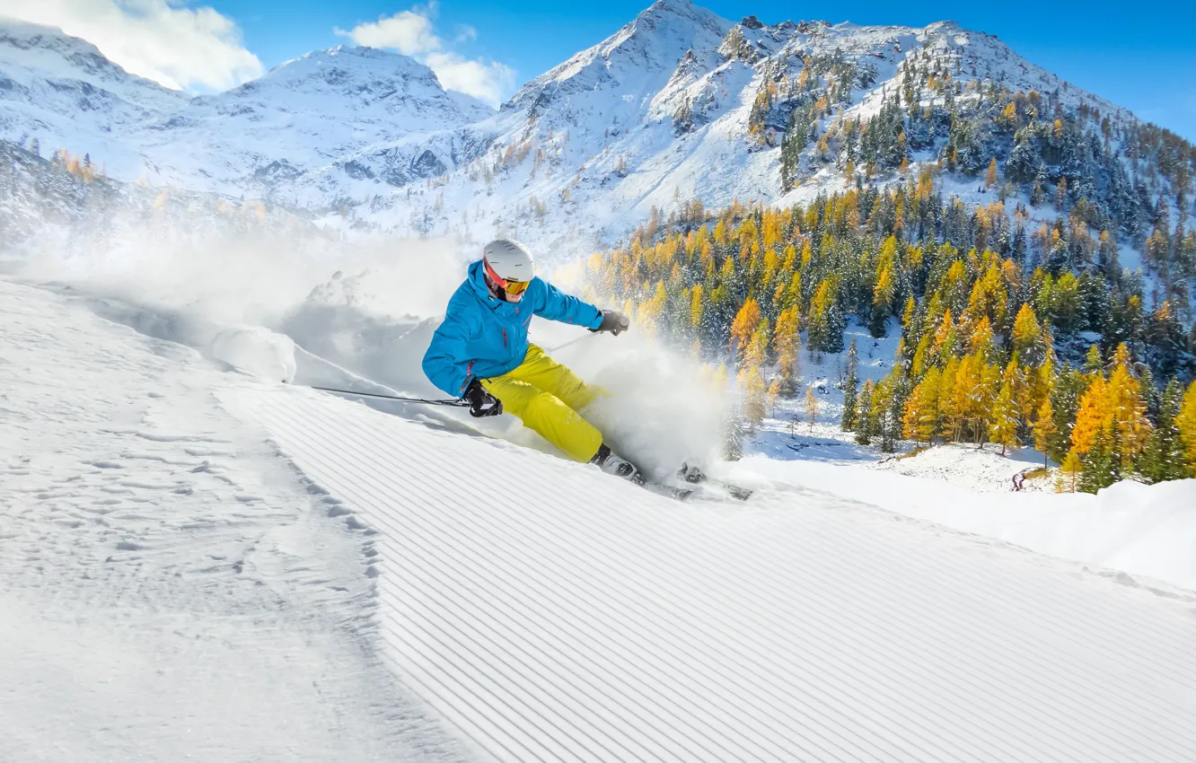 Photo wallpaper Winter, Mountains, Snow, Sport, Skier