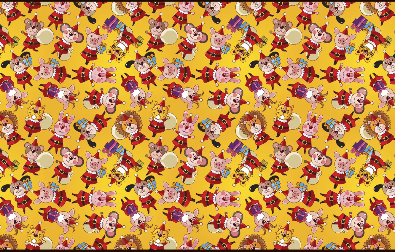 Photo wallpaper tiger, gift, texture, Leo, bear, Bunny, pig, fun background