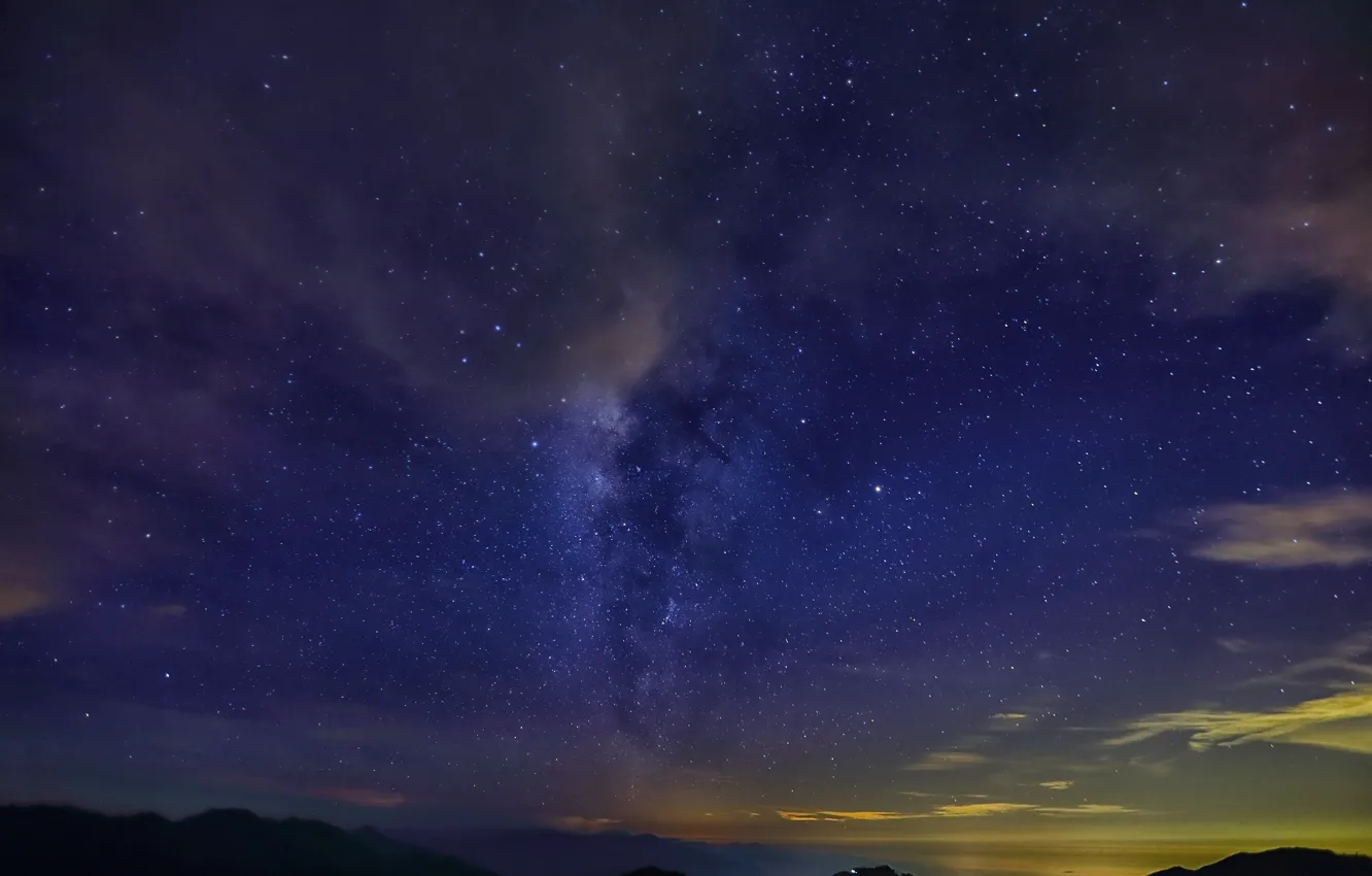 Photo wallpaper stars, clouds, mountains, night, dal, the milky way